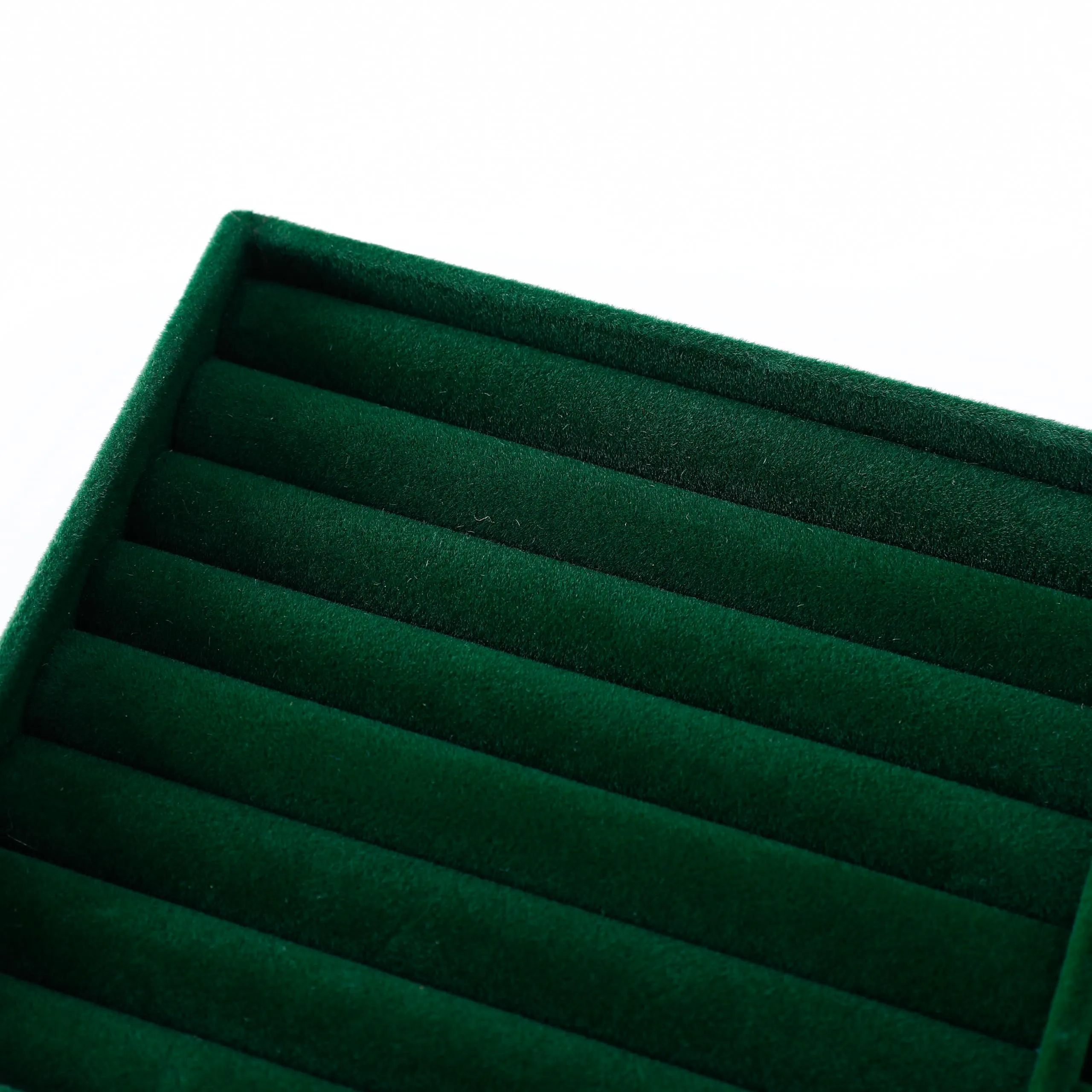 Kuber Industries 4 Pieces Velvet Jewelry Trays Organizer | Jewelry Storage Box | Jewelry Organizer | Showcase Holder Dresser Organizer for Earring Necklace Ring | Pack of 1 | YBL4-05 |Dark Green