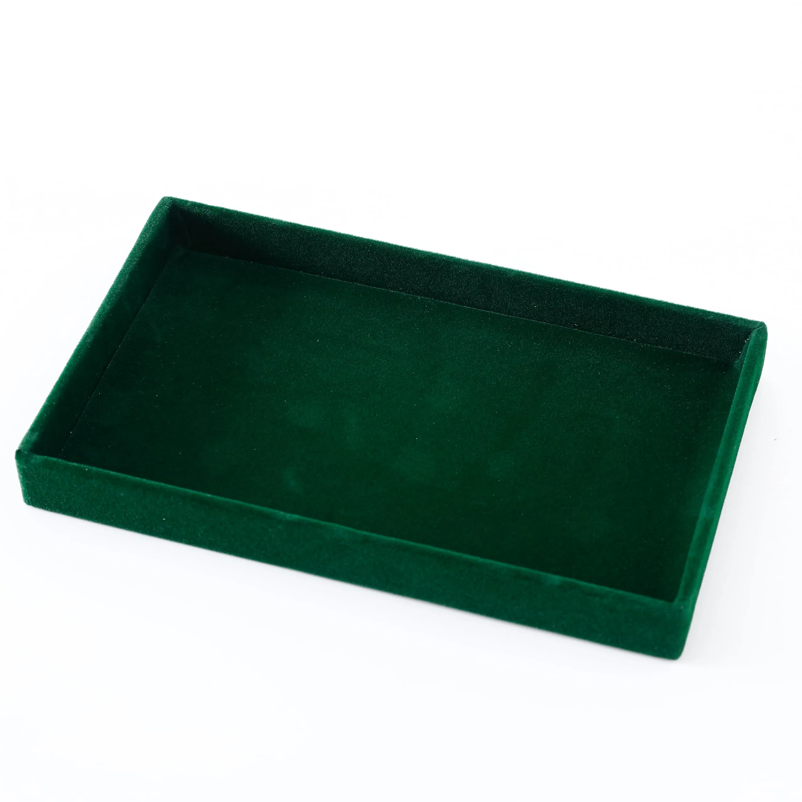 Kuber Industries 4 Pieces Velvet Jewelry Trays Organizer | Jewelry Storage Box | Jewelry Organizer | Showcase Holder Dresser Organizer for Earring Necklace Ring | Pack of 1 | YBL4-05 |Dark Green