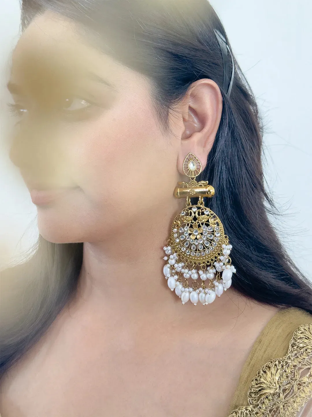 Kundan Long Designer Chandbali Earrings