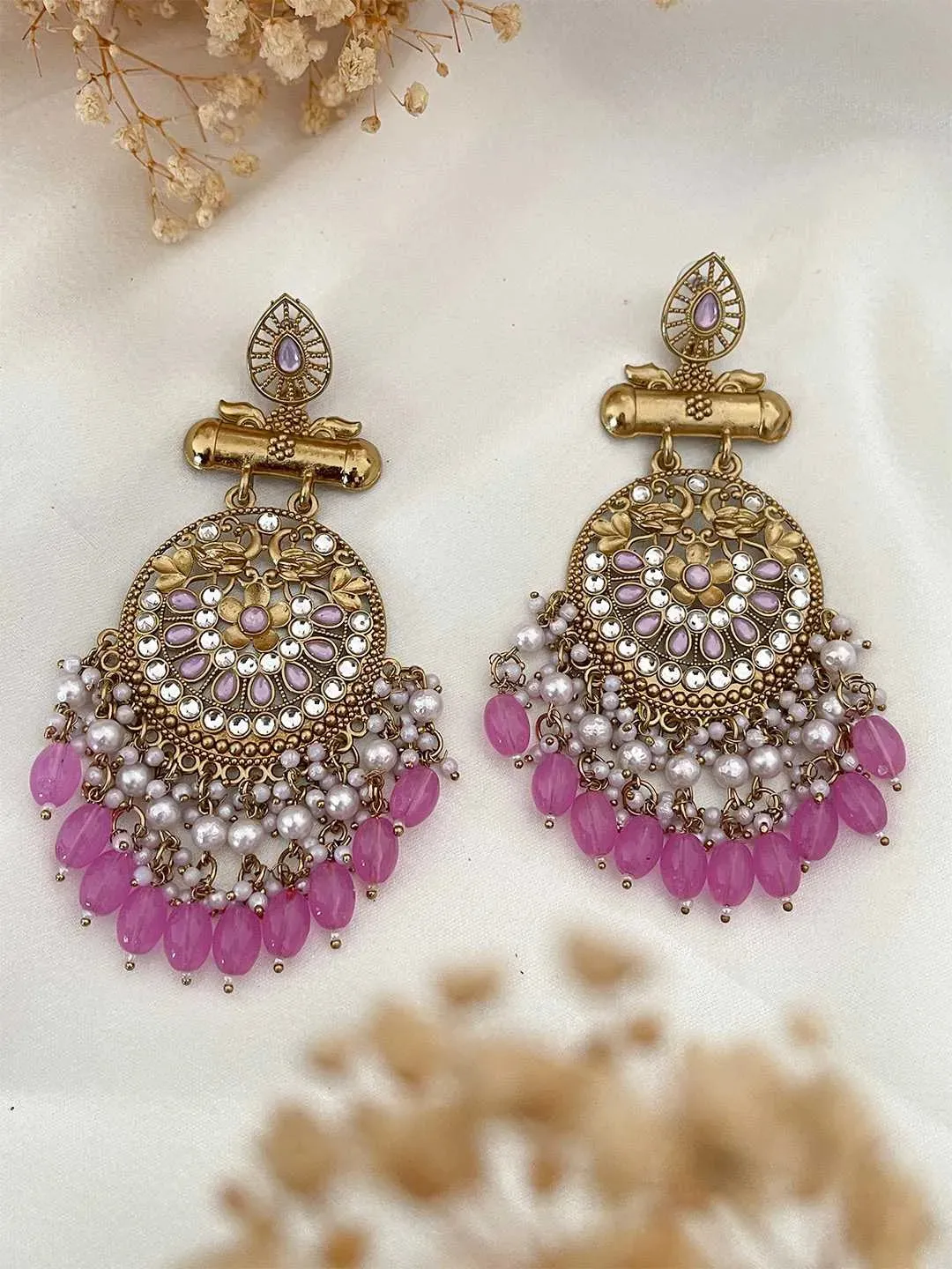 Kundan Long Designer Chandbali Earrings