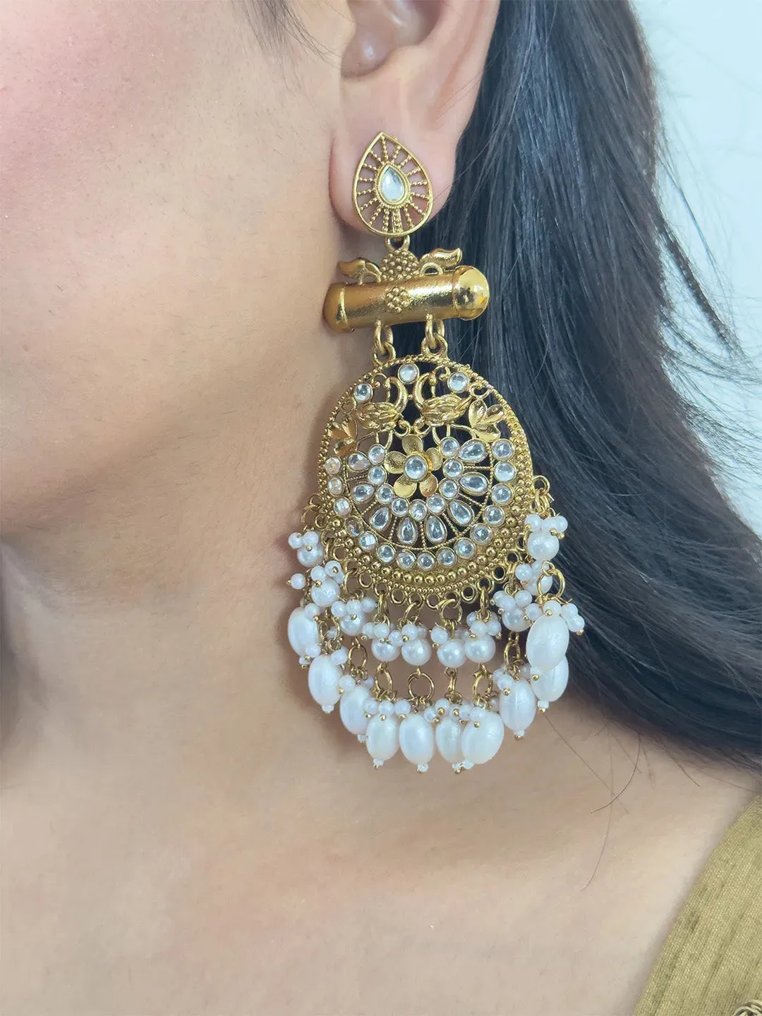 Kundan Long Designer Chandbali Earrings