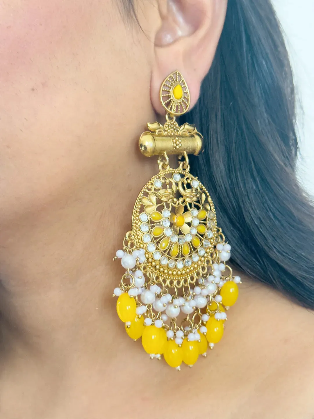 Kundan Long Designer Chandbali Earrings