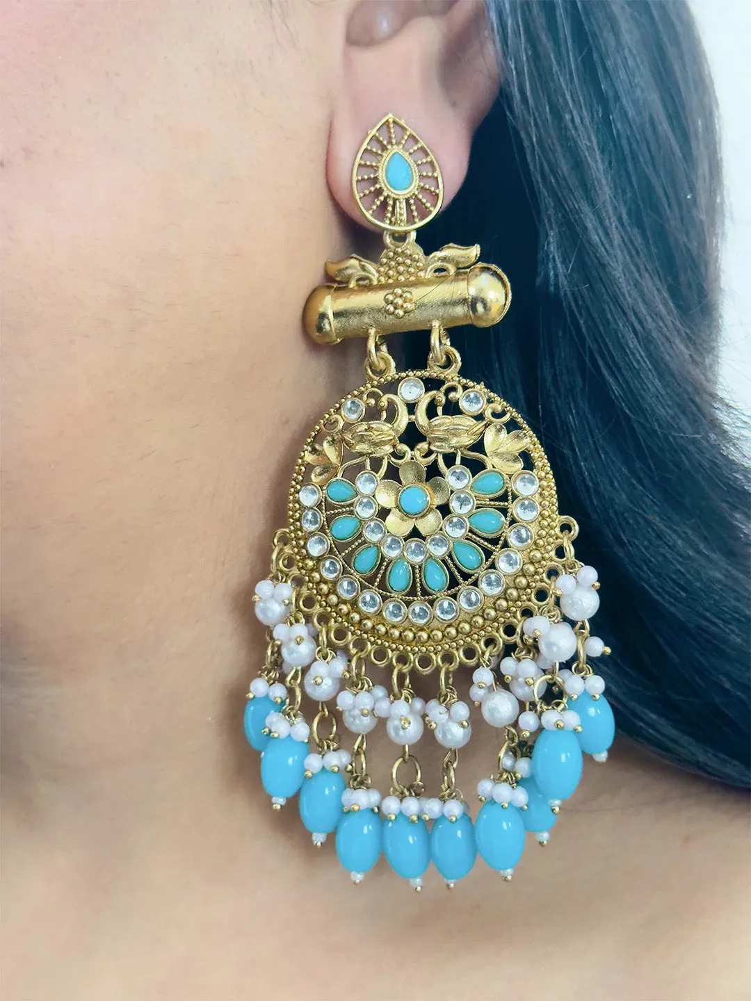 Kundan Long Designer Chandbali Earrings