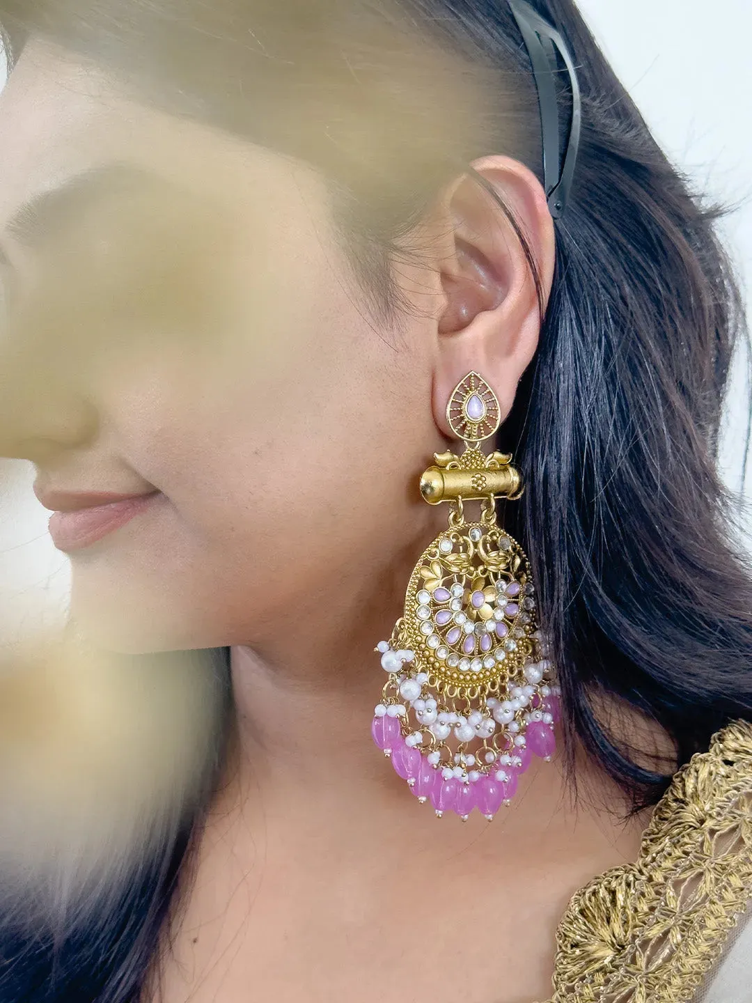 Kundan Long Designer Chandbali Earrings