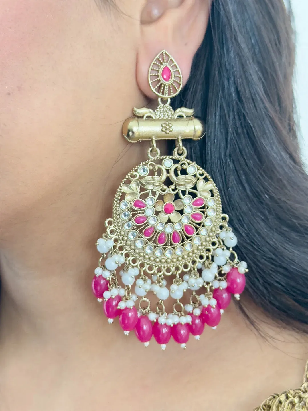 Kundan Long Designer Chandbali Earrings