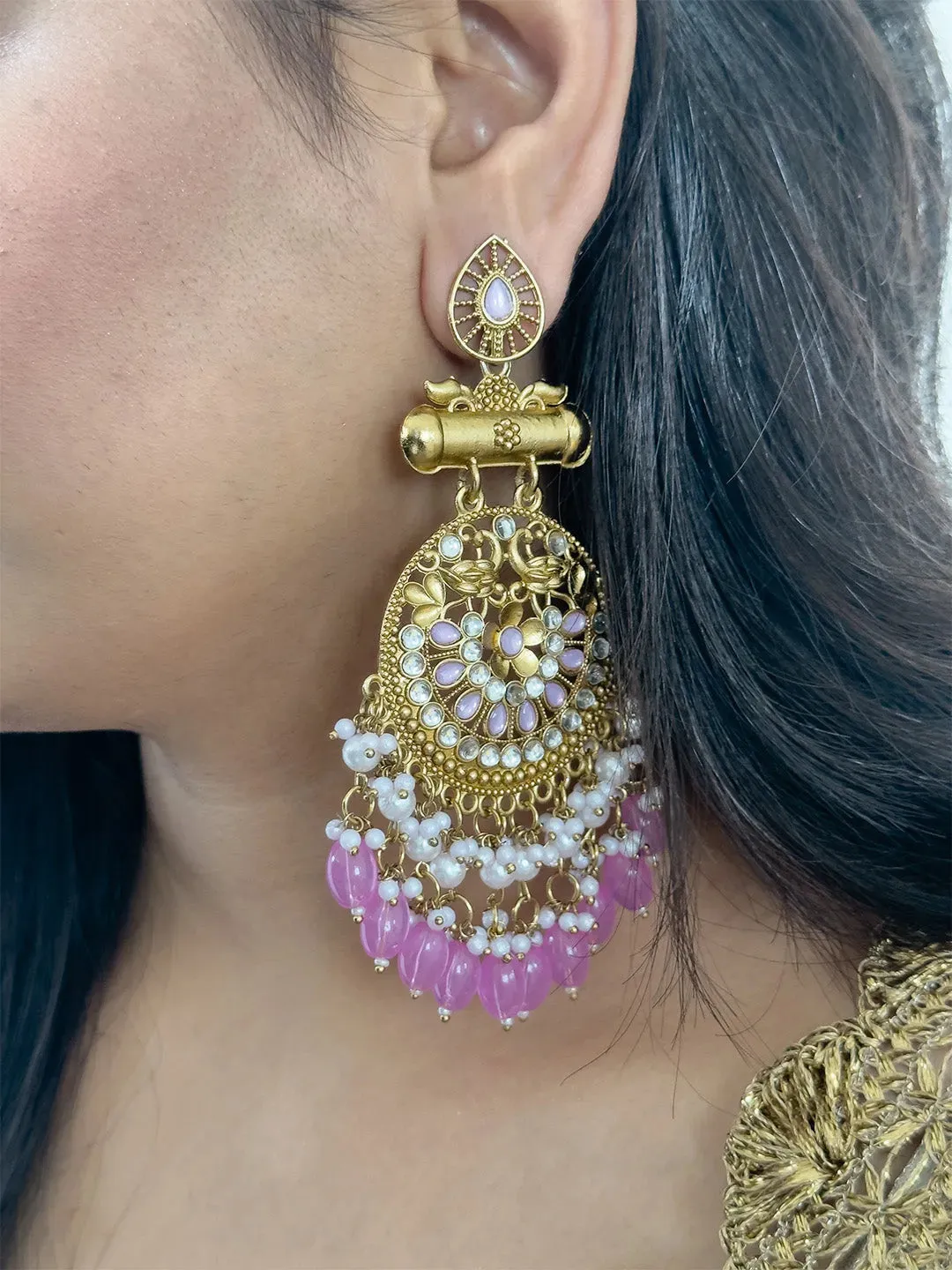 Kundan Long Designer Chandbali Earrings