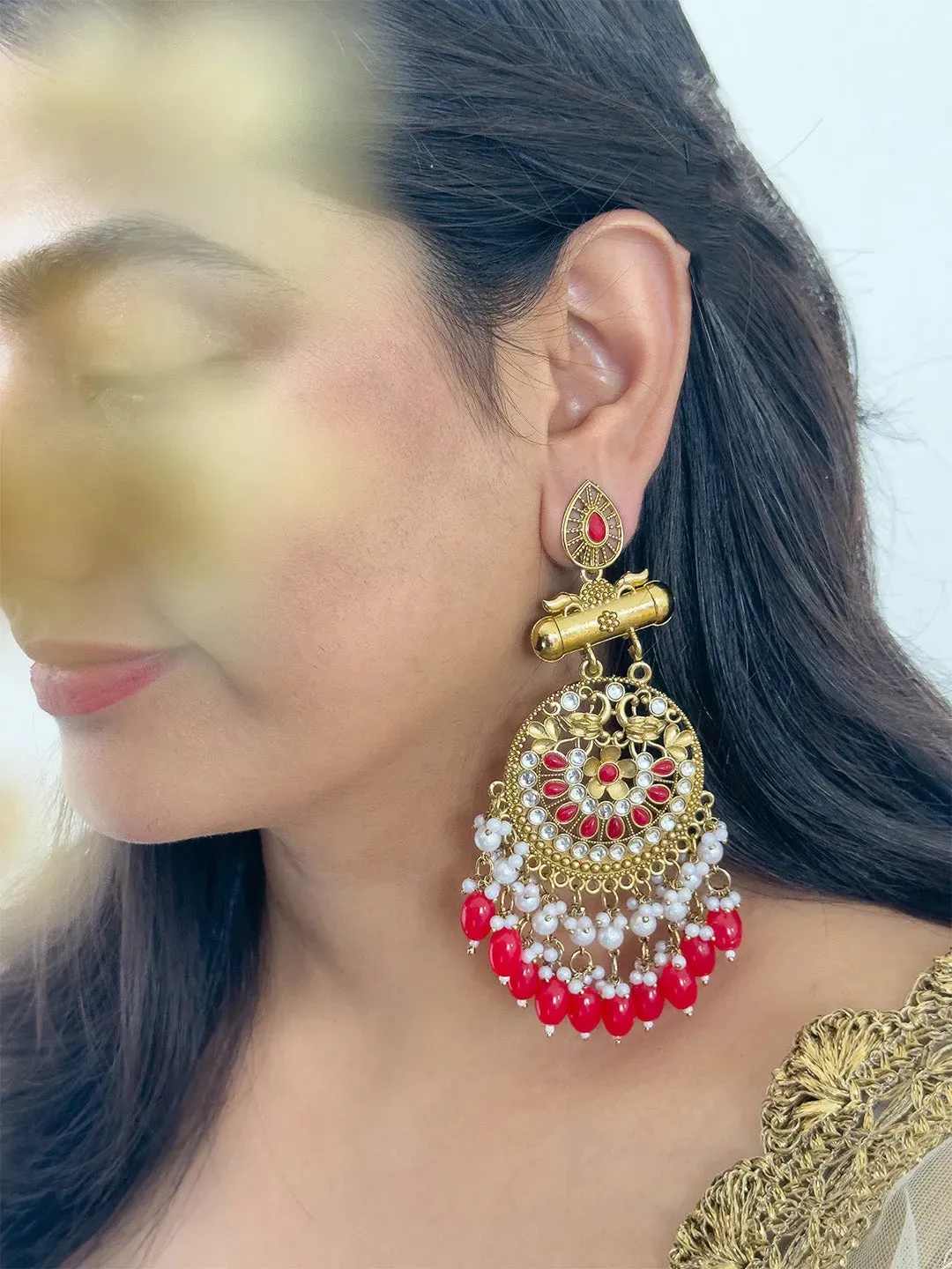 Kundan Long Designer Chandbali Earrings