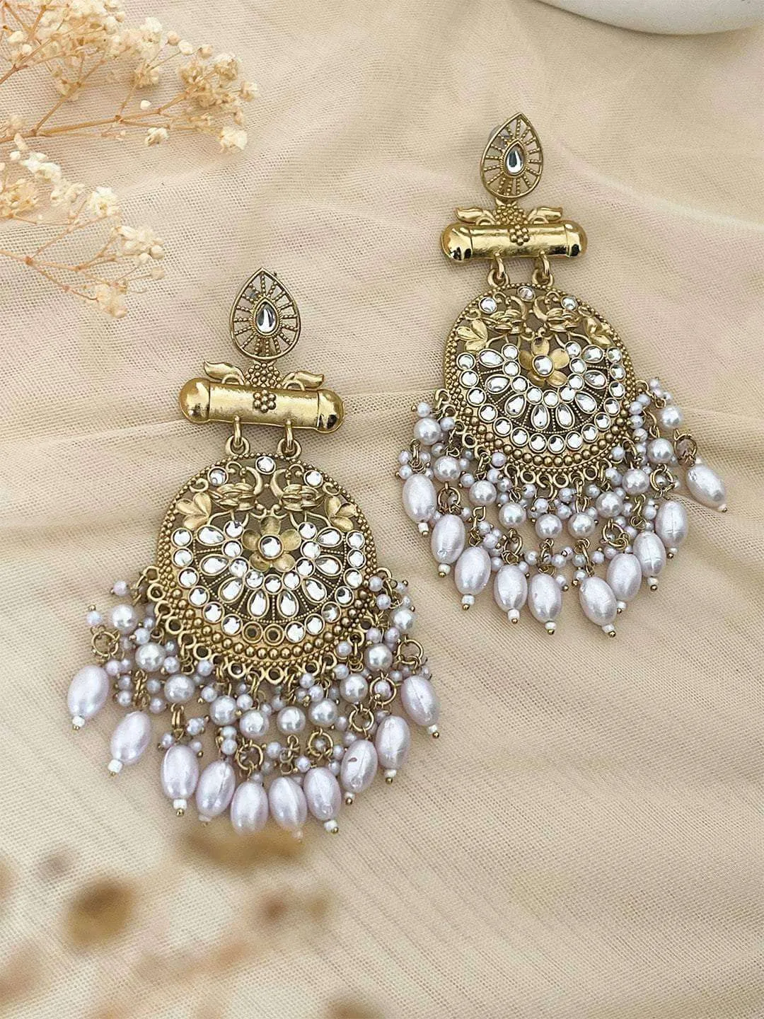 Kundan Long Designer Chandbali Earrings