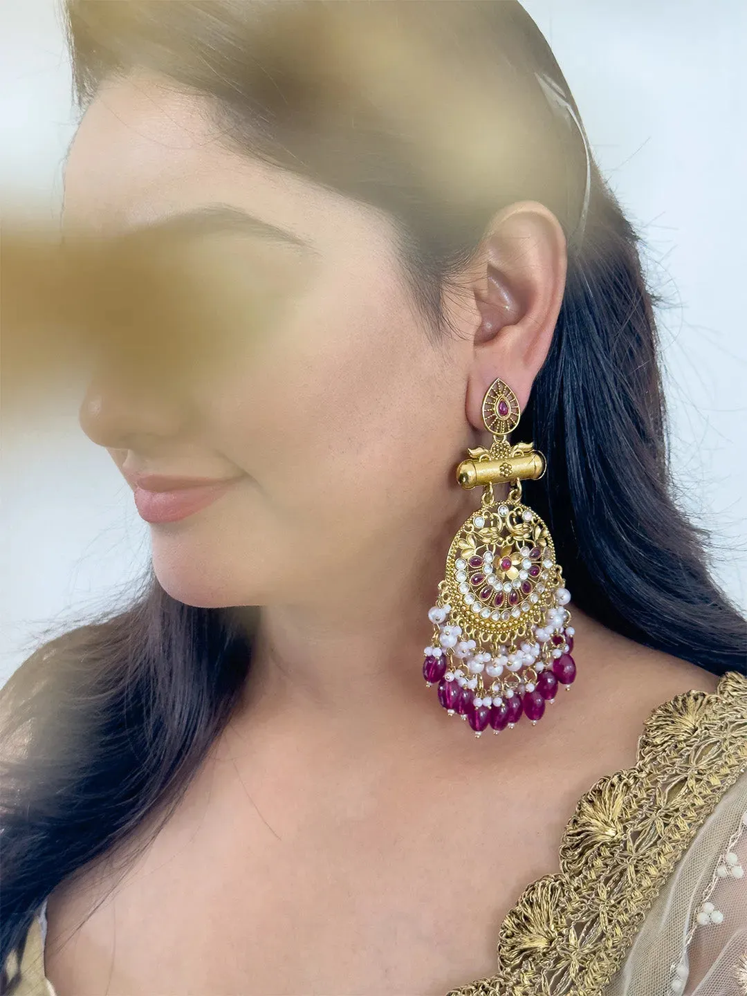 Kundan Long Designer Chandbali Earrings