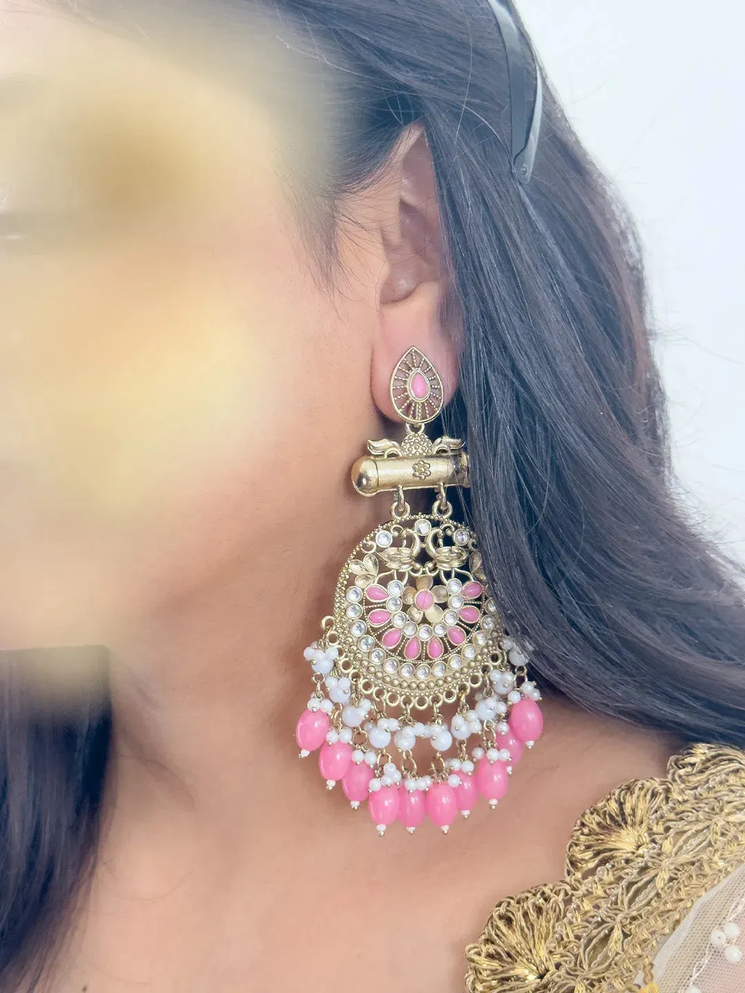 Kundan Long Designer Chandbali Earrings