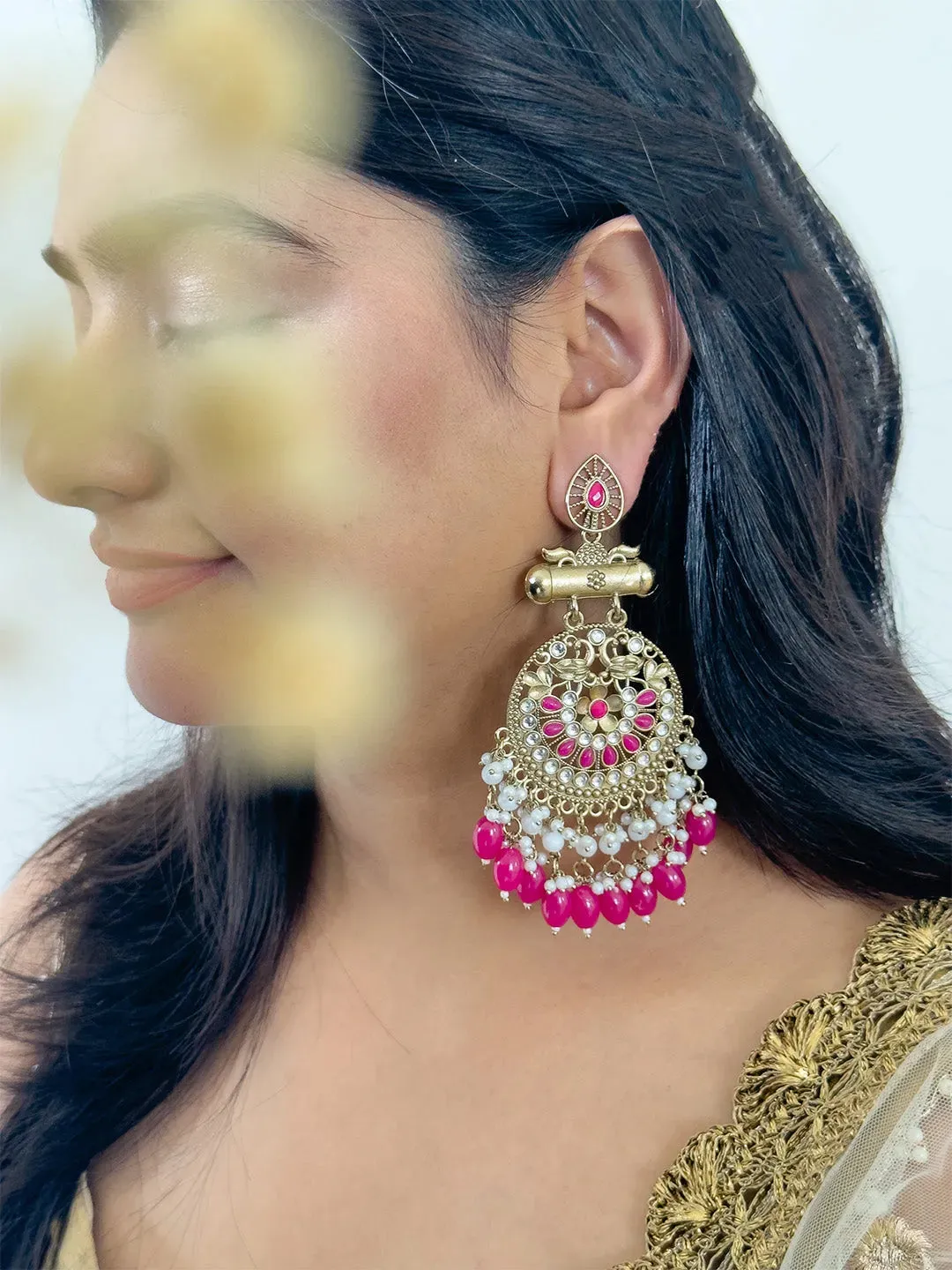 Kundan Long Designer Chandbali Earrings