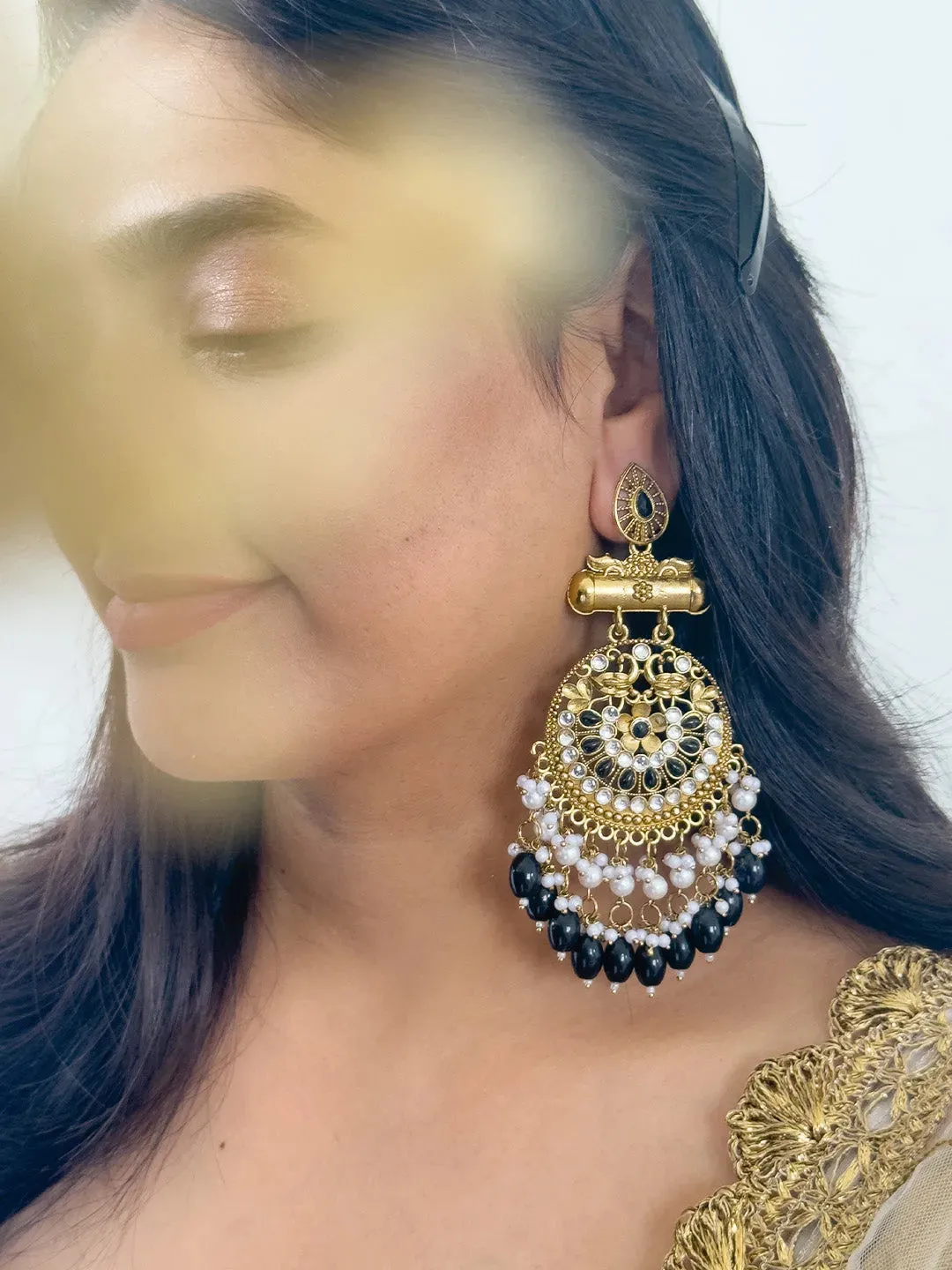 Kundan Long Designer Chandbali Earrings