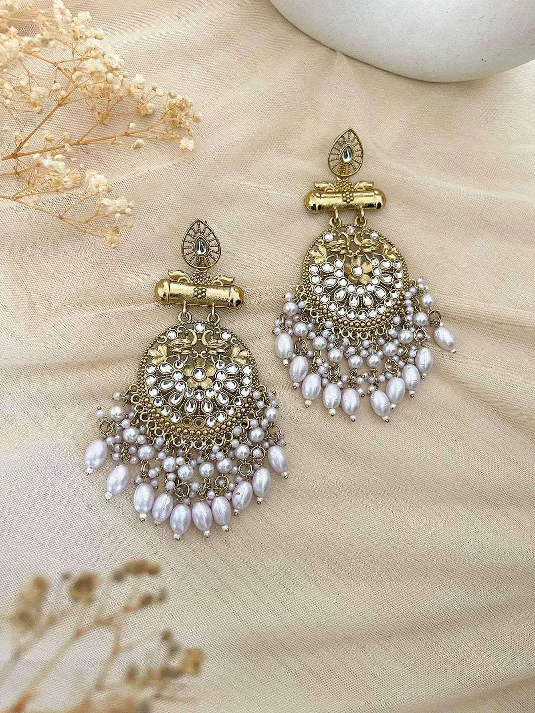 Kundan Long Designer Chandbali Earrings