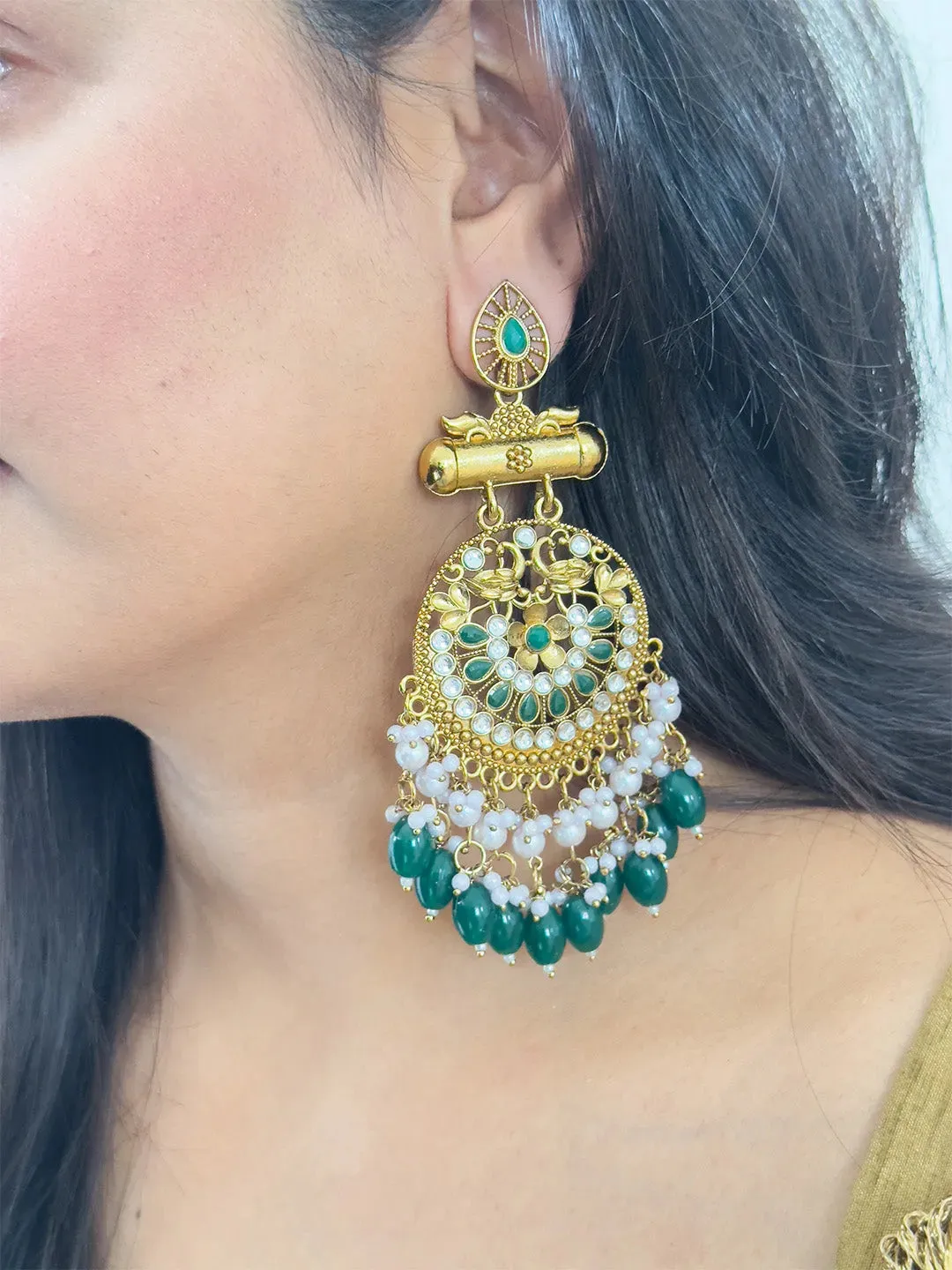 Kundan Long Designer Chandbali Earrings