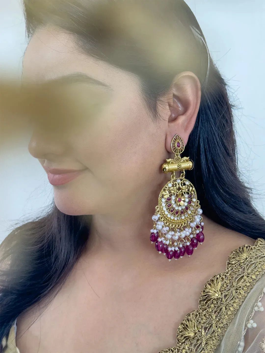 Kundan Long Designer Chandbali Earrings