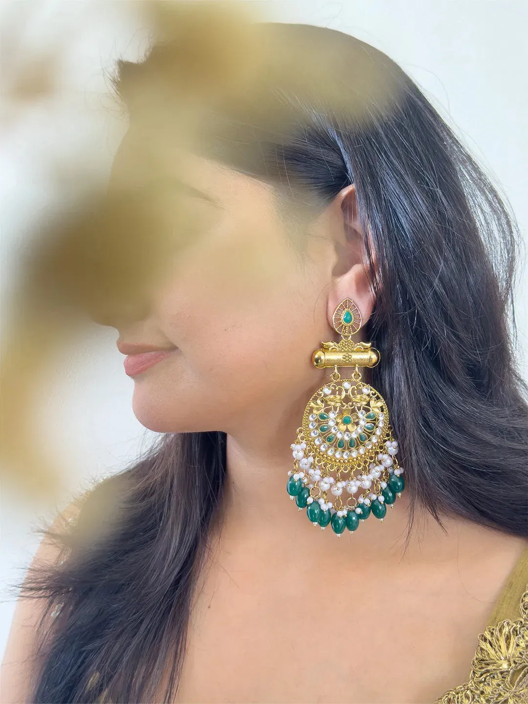 Kundan Long Designer Chandbali Earrings