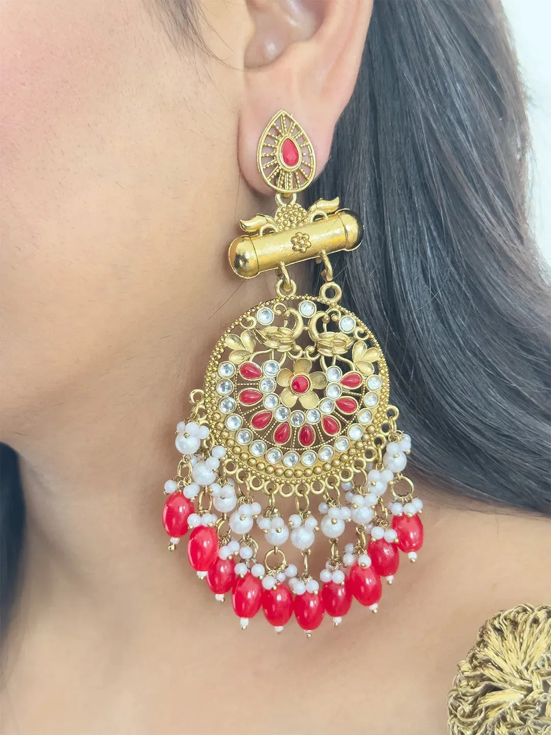 Kundan Long Designer Chandbali Earrings