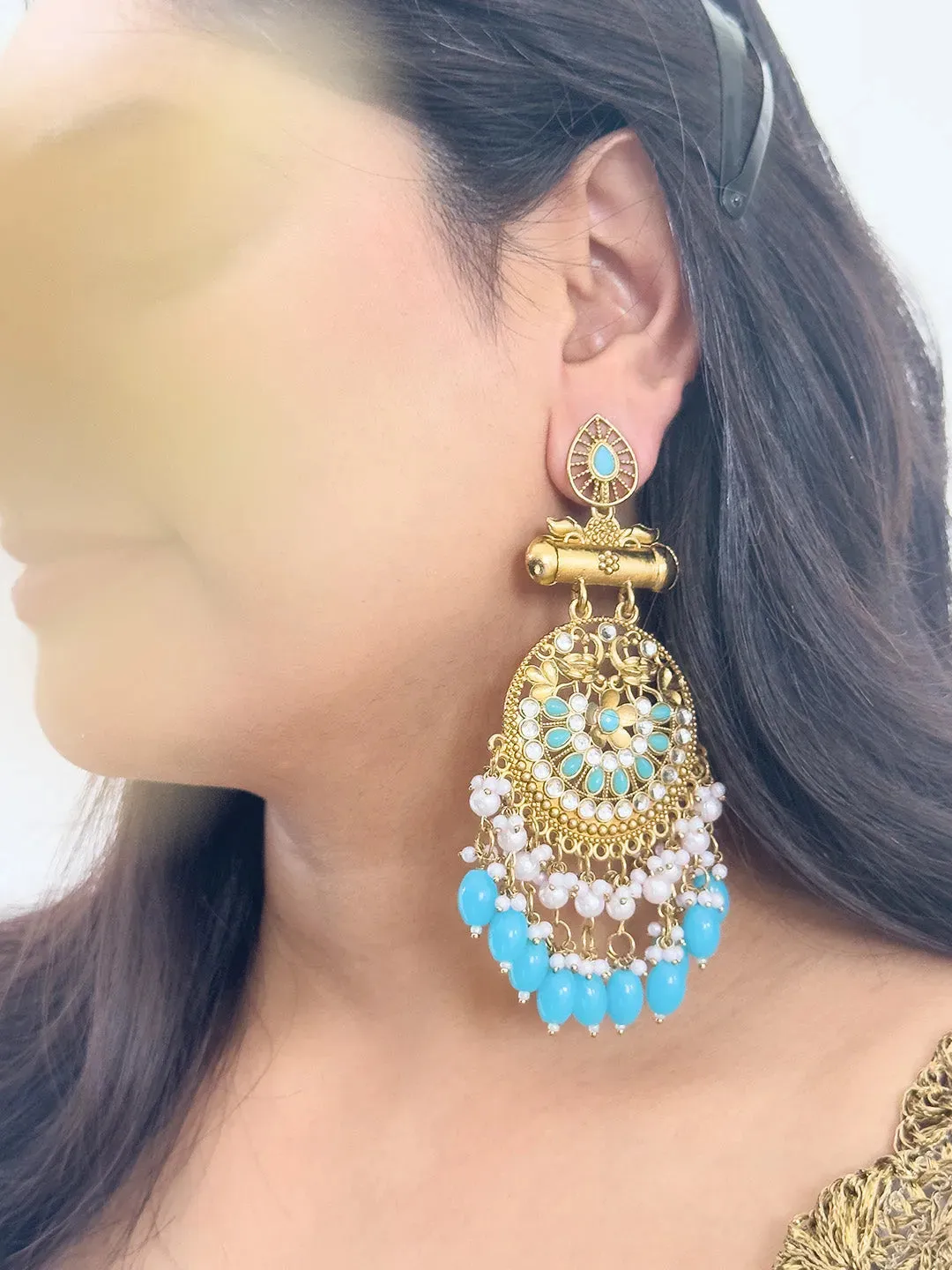 Kundan Long Designer Chandbali Earrings