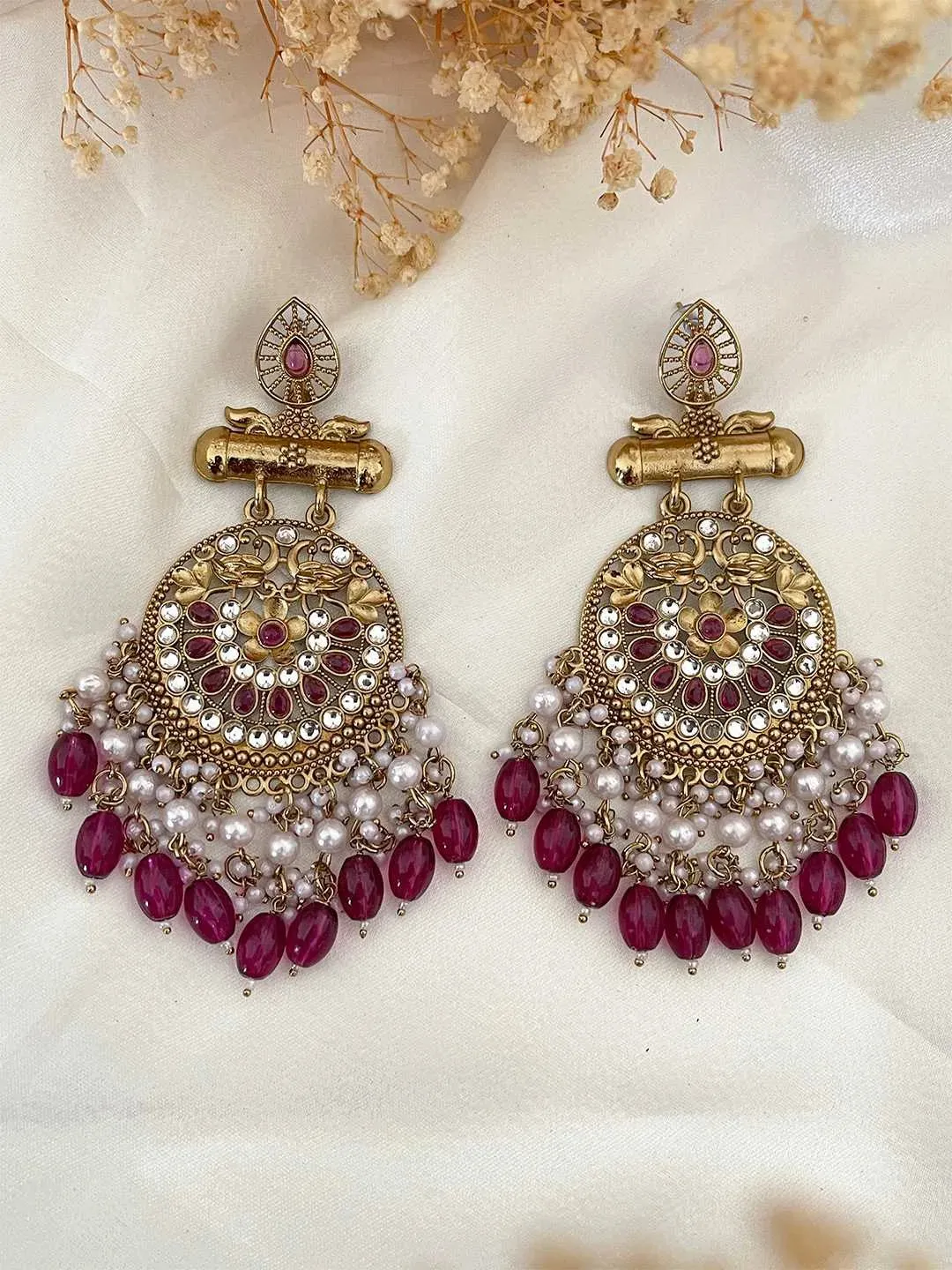 Kundan Long Designer Chandbali Earrings