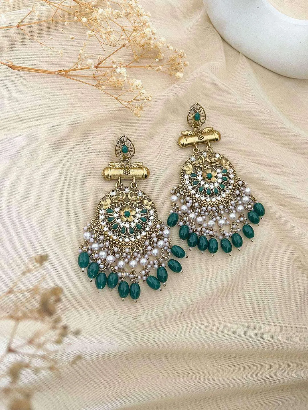 Kundan Long Designer Chandbali Earrings