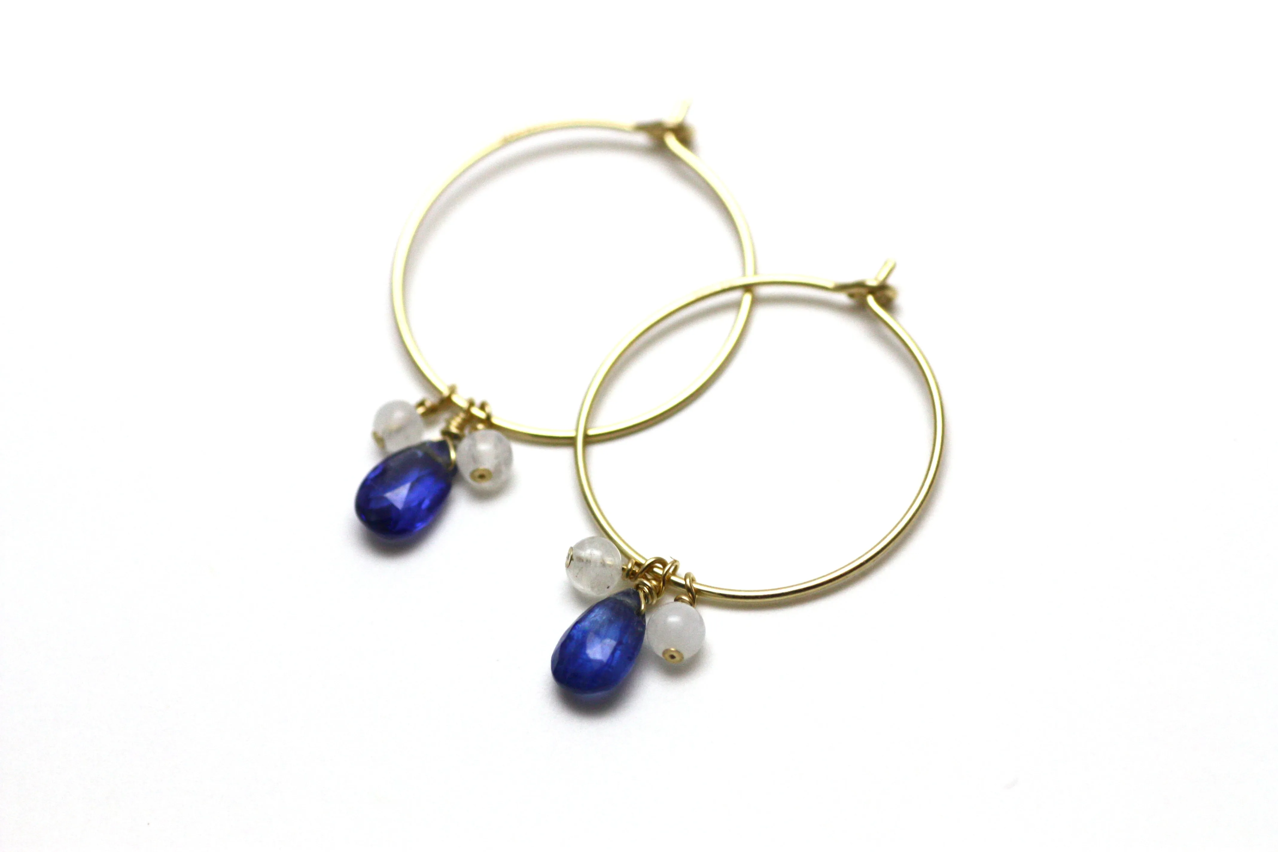 Kyanite and Moonstone Hoop Earrings in Gold