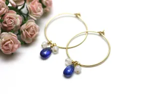 Kyanite and Moonstone Hoop Earrings in Gold