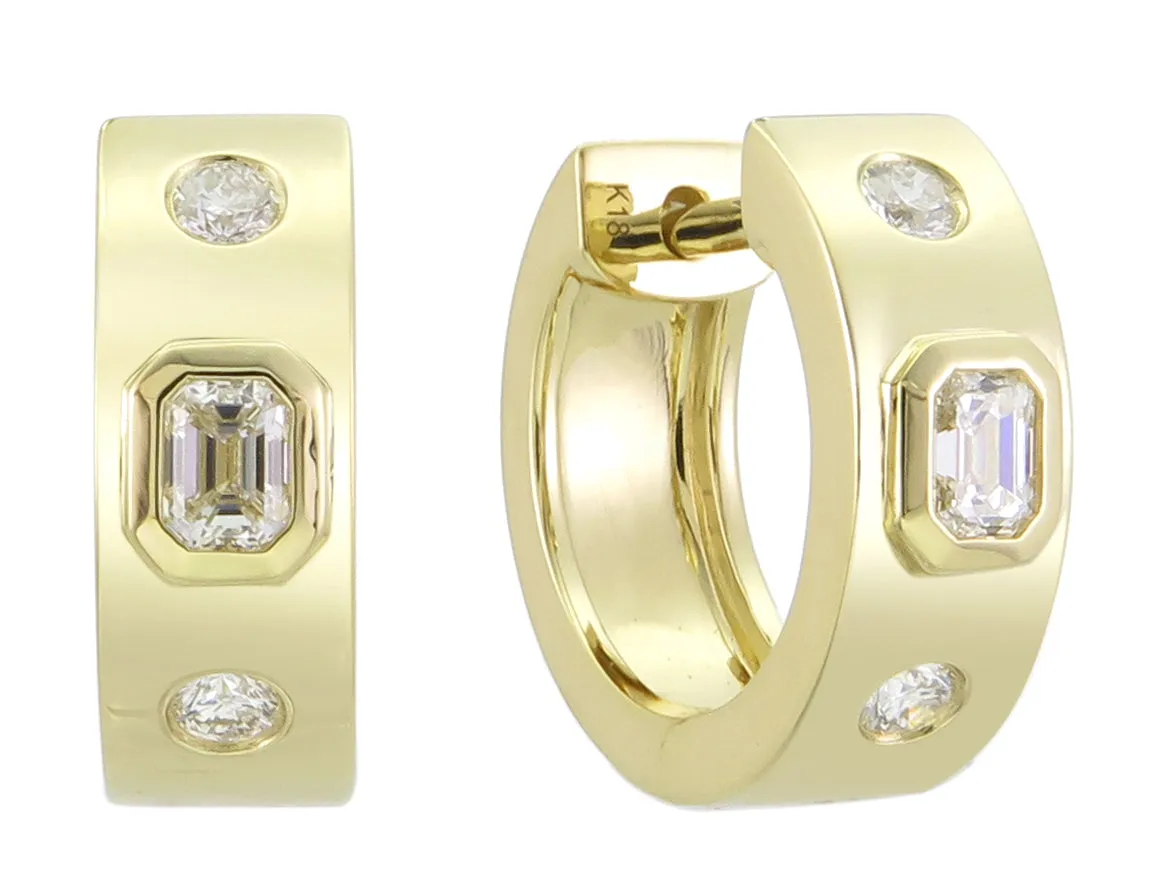 Ladies Diamond Single Emerald Cut Huggie Earrings 0.30ct tw