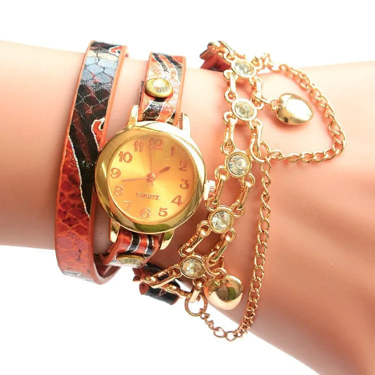 Lady Luxury Leather Chain Wrap Bracelet Watch Women Vintage Quartz Wristwatches