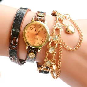 Lady Luxury Leather Chain Wrap Bracelet Watch Women Vintage Quartz Wristwatches