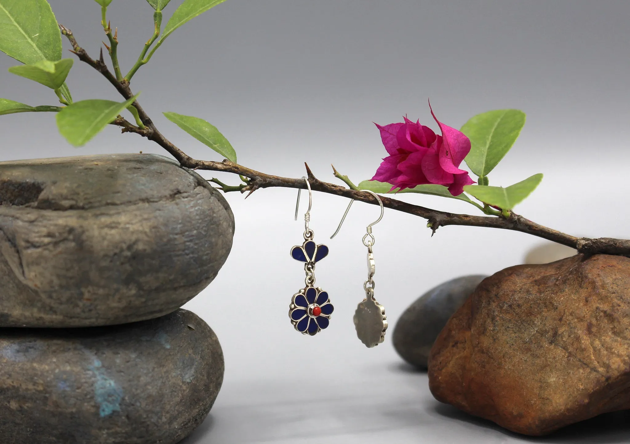 Lapis Flower Shaped Sterling Silver Earrings