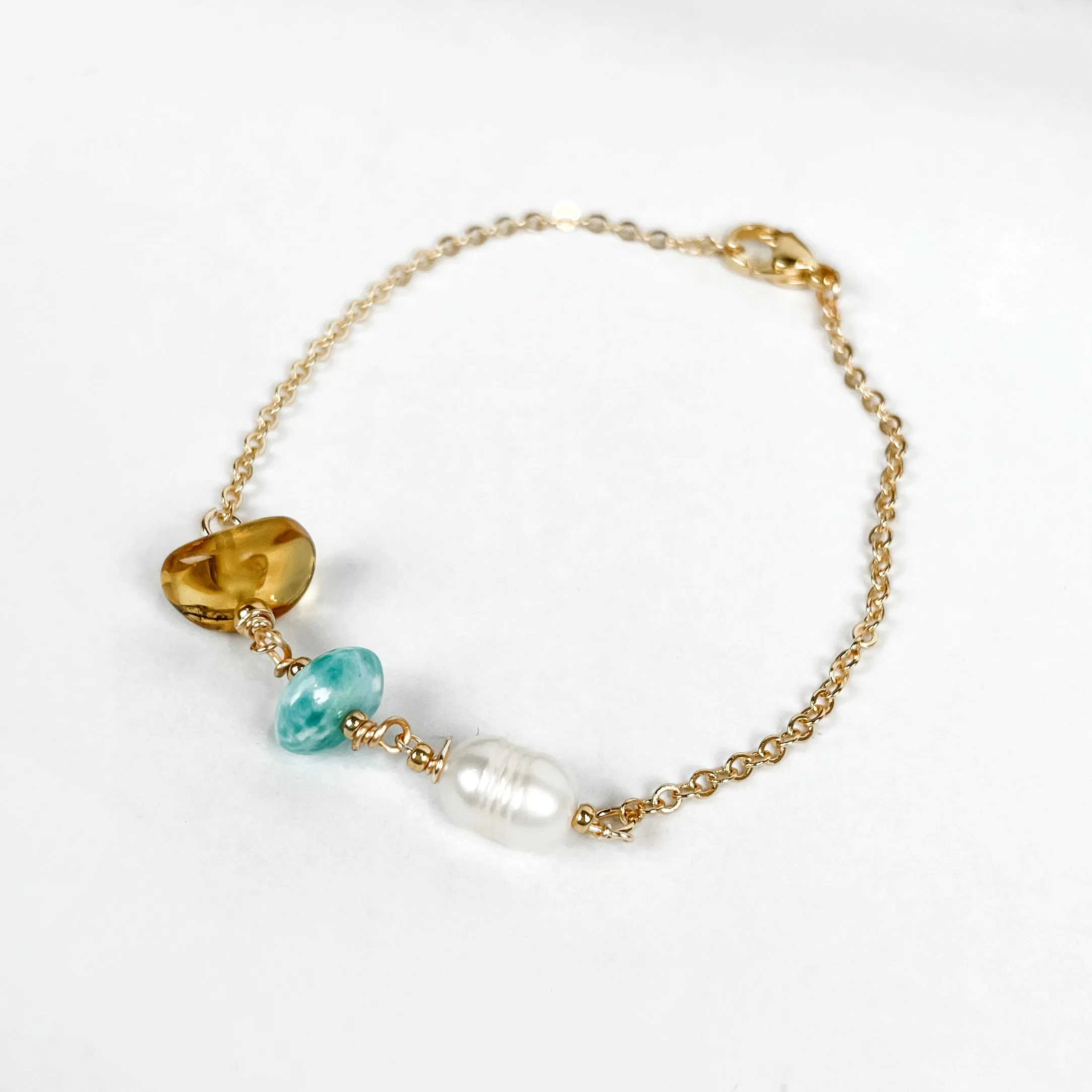 Larimar, Amber and Pearl Bracelet