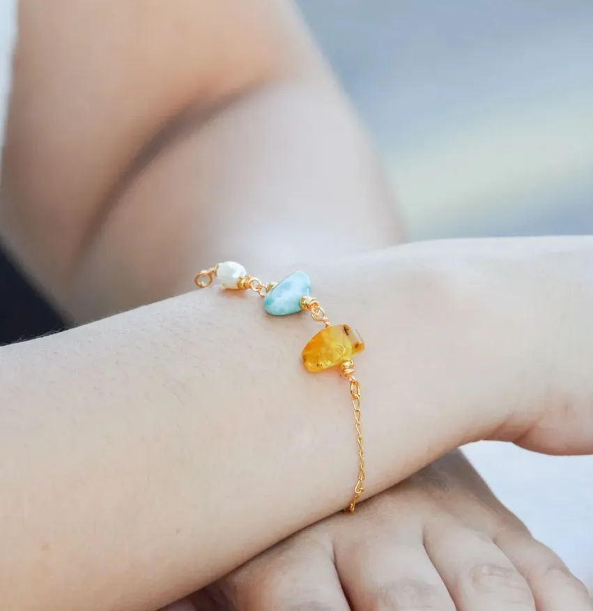 Larimar, Amber and Pearl Bracelet