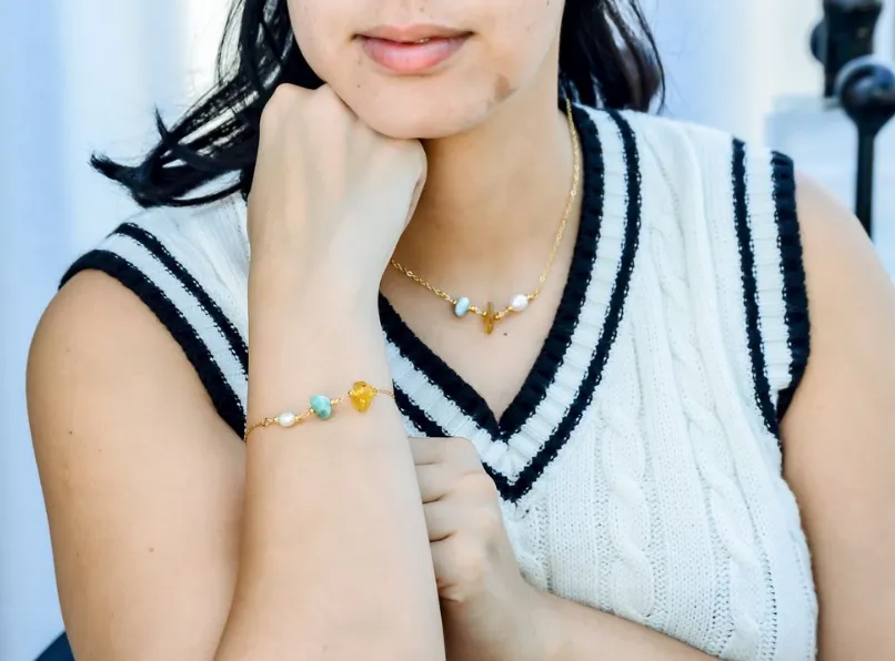 Larimar, Amber and Pearl Bracelet