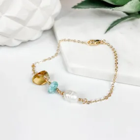 Larimar, Amber and Pearl Bracelet