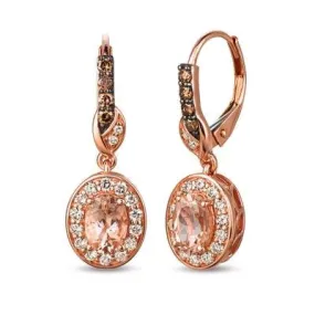 Le Vian 14K Strawberry Gold Peach Morganite with Vanilla and Chocolate Diamond Halo Dangle Earrings