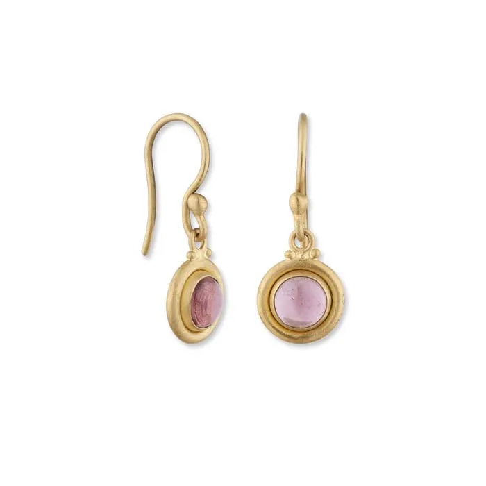 Lika Behar Pink Tourmaline  “Jelly Bon Bon” (One of a Kind) Round Dangle Earrings in 22K Yellow Gold