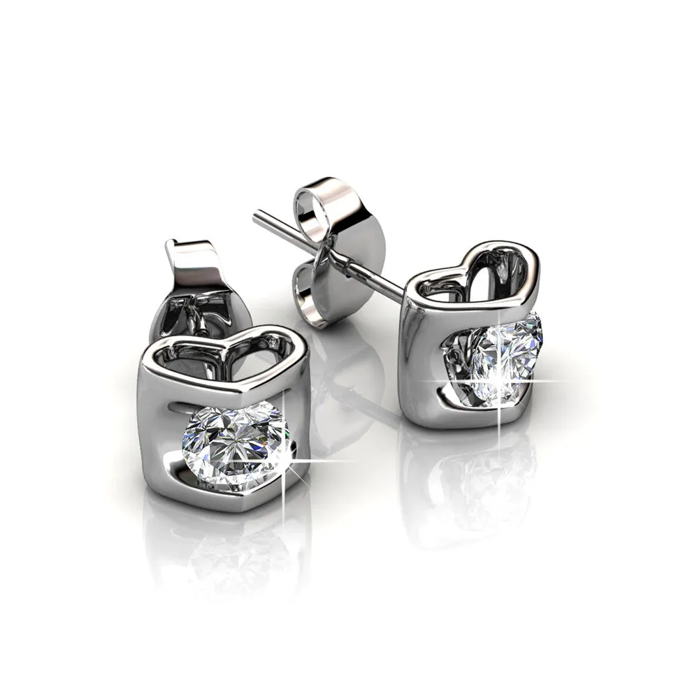 Lindsey 18k White Gold Plated Heart Stud Earrings with Crystals - Final Sale