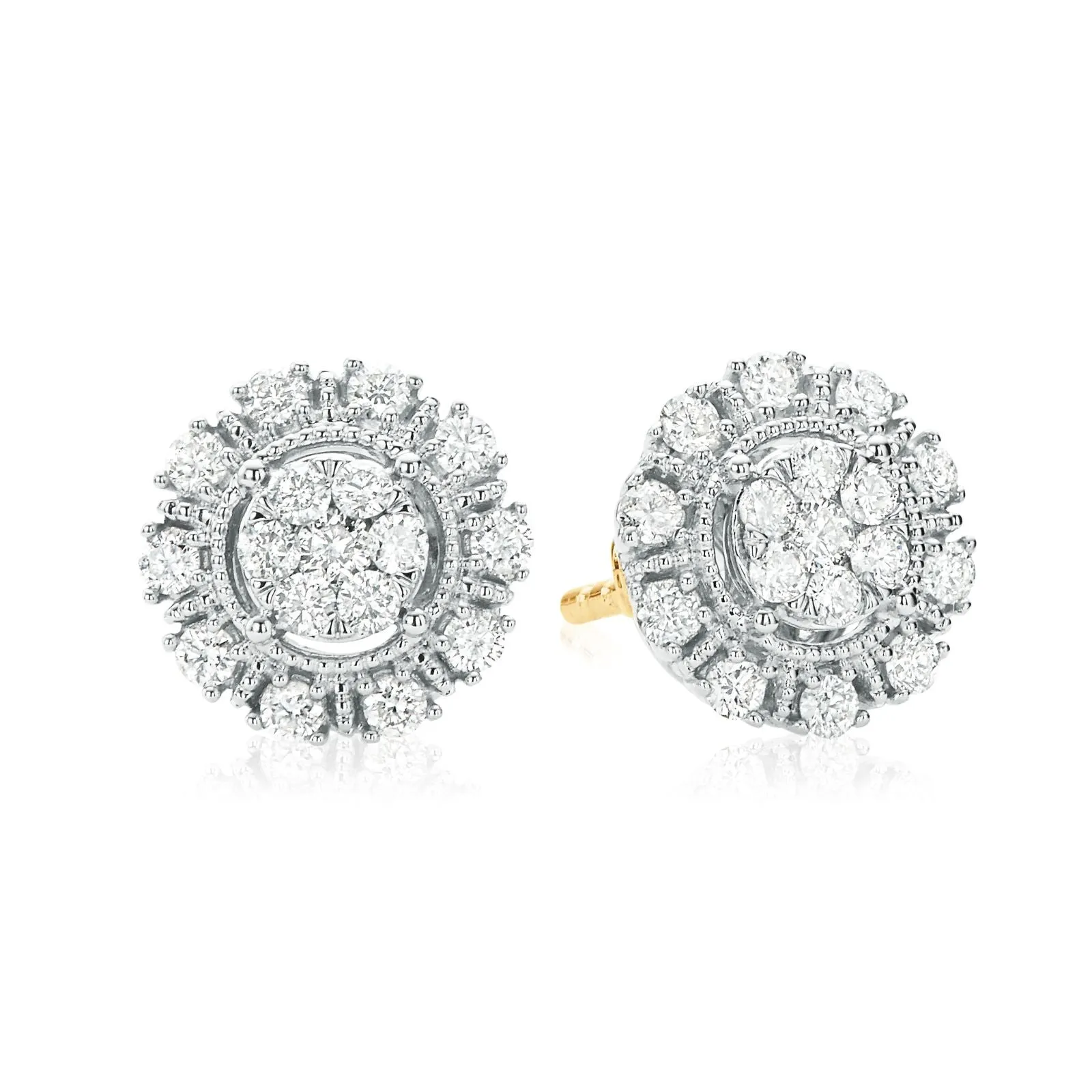 London 9ct Two Tone Gold Round Cut 0.50 Carat tw Diamond Earrings