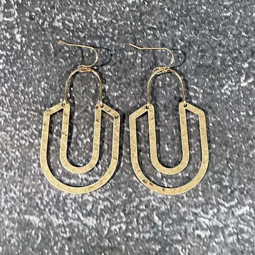 Long Oval Hammered Metal Geometric Earrings (GOLD OR SILVER)