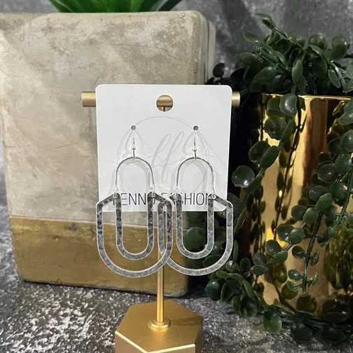 Long Oval Hammered Metal Geometric Earrings (GOLD OR SILVER)