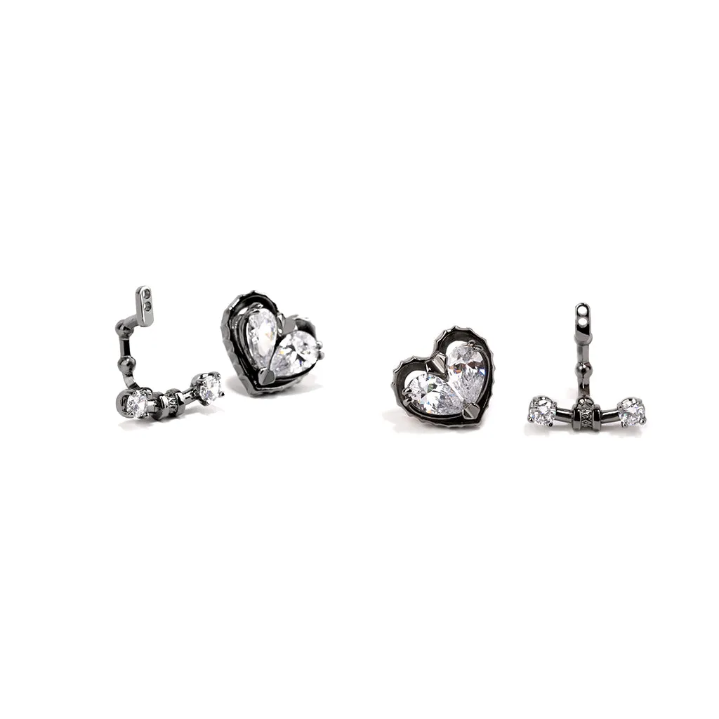 Love Song No.2 Stud Earrings [White gems/Black gold]