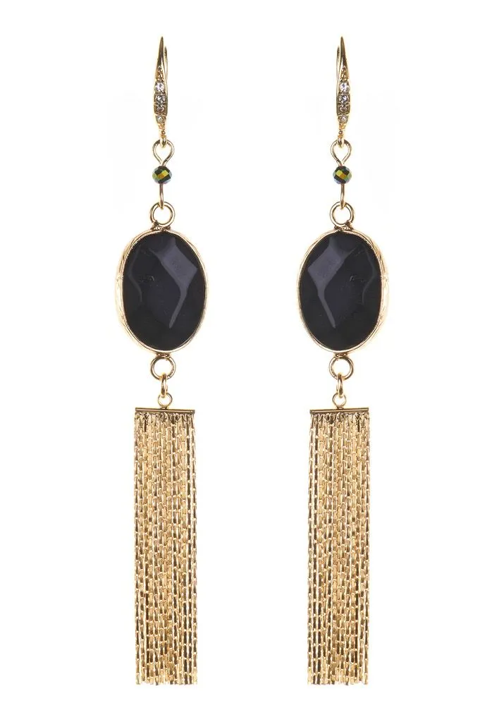 Magnetite Gemstone Tassel Earrings by Rosie Fox