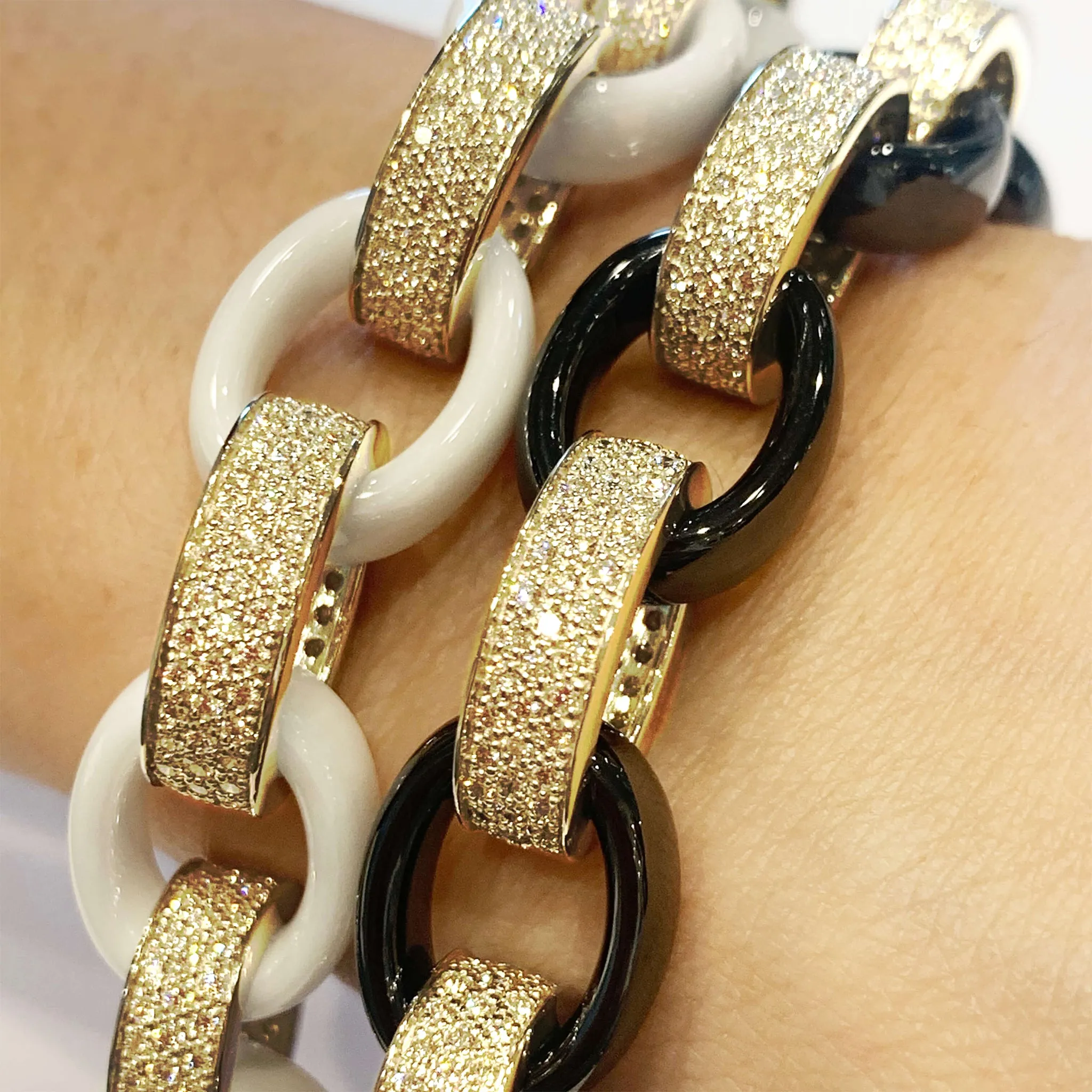 Marilyn White Ceramic and Pave Diamond Link Bracelet