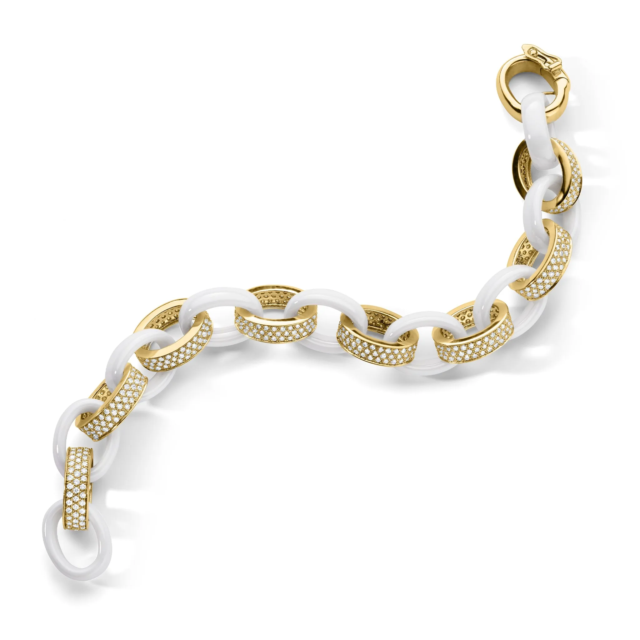 Marilyn White Ceramic and Pave Diamond Link Bracelet