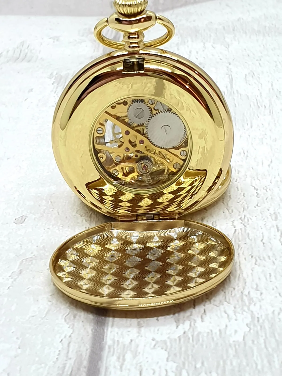 Mechanical Double Half Hunter Gold Plated Pocket Watch