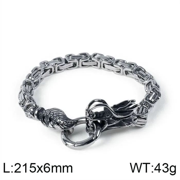 Men's Stainless Steel Dragon Bracelet - European and American Ethnic Style Fashion Accessory