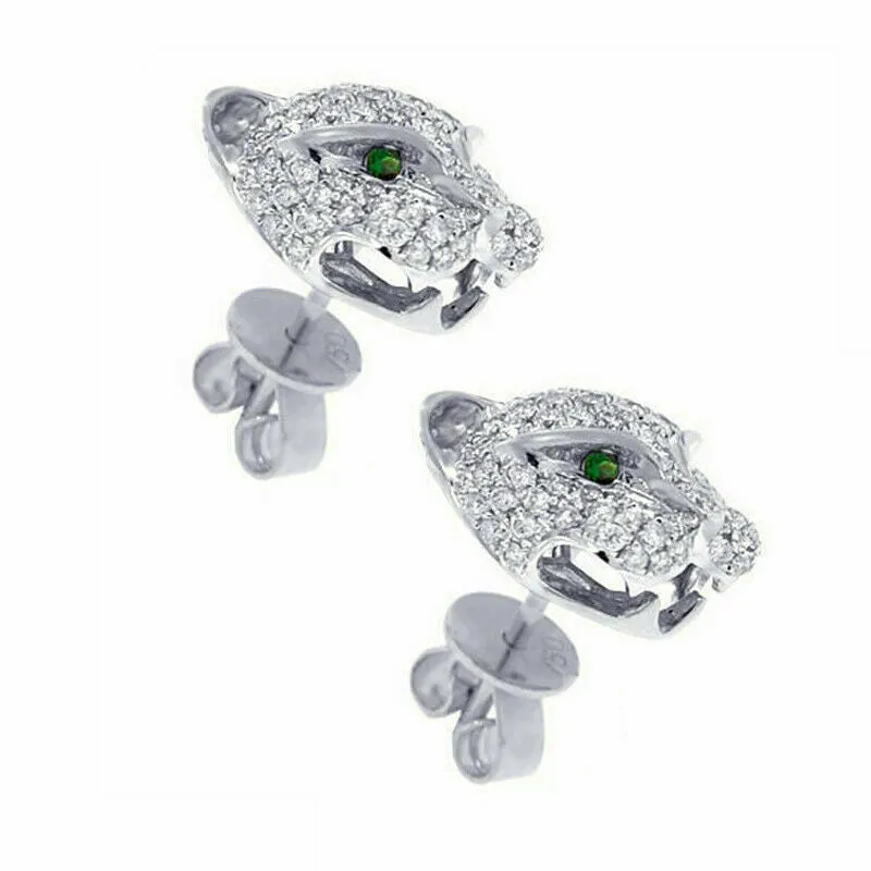 Micro-Pave Leopard Emerald Eyes Stud Earrings