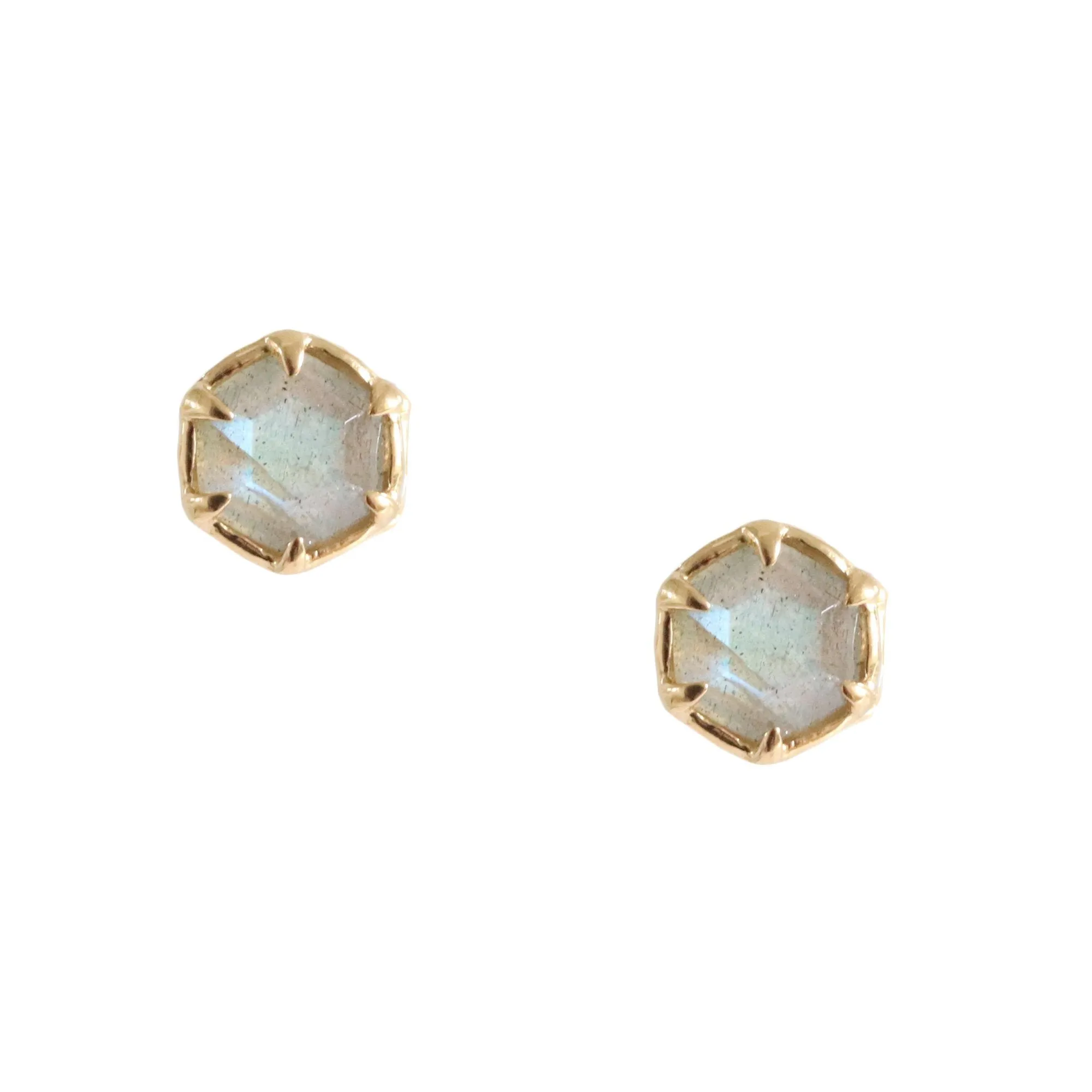 Mini Grace Hexagon Stud Earrings - Labradorite & Gold