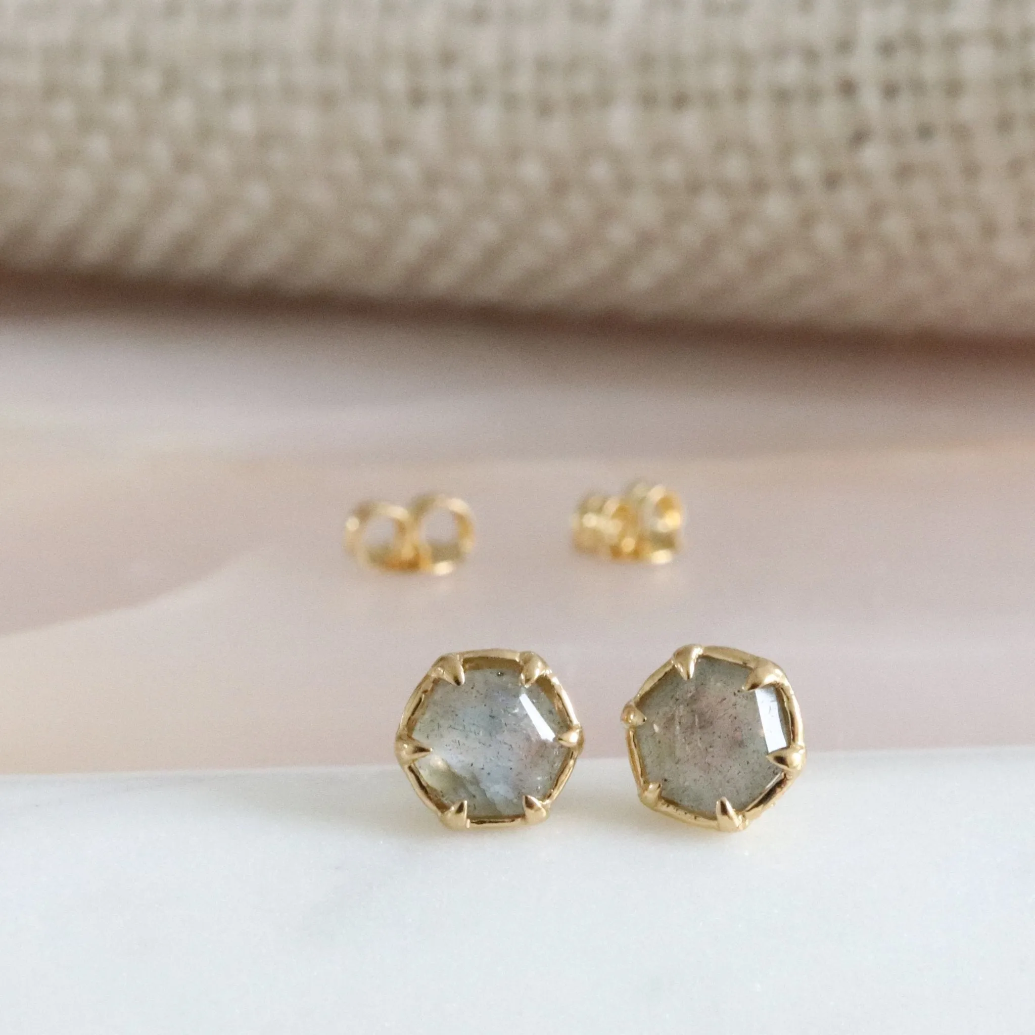 Mini Grace Hexagon Stud Earrings - Labradorite & Gold