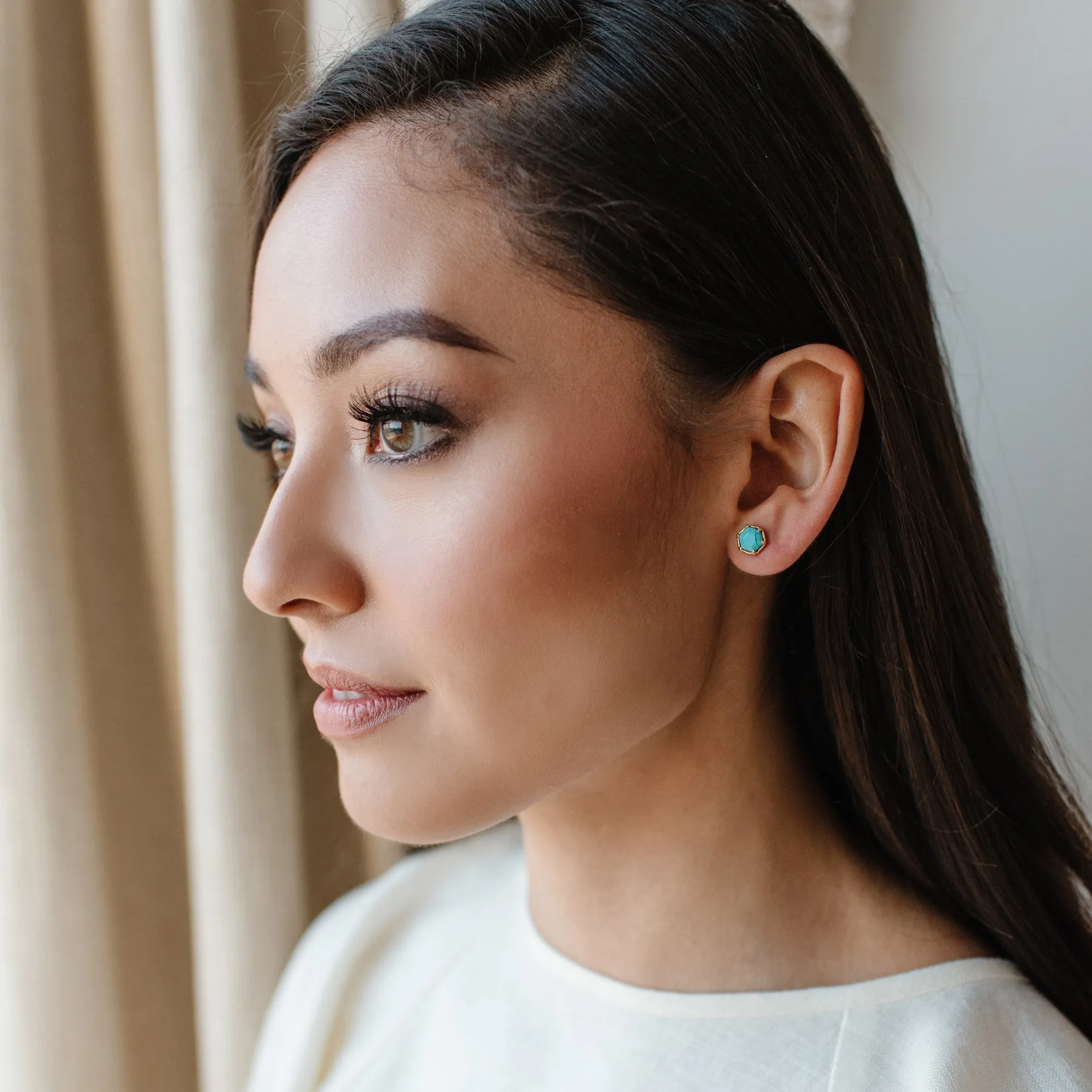 Mini Grace Hexagon Stud Earrings - Turquoise & Gold